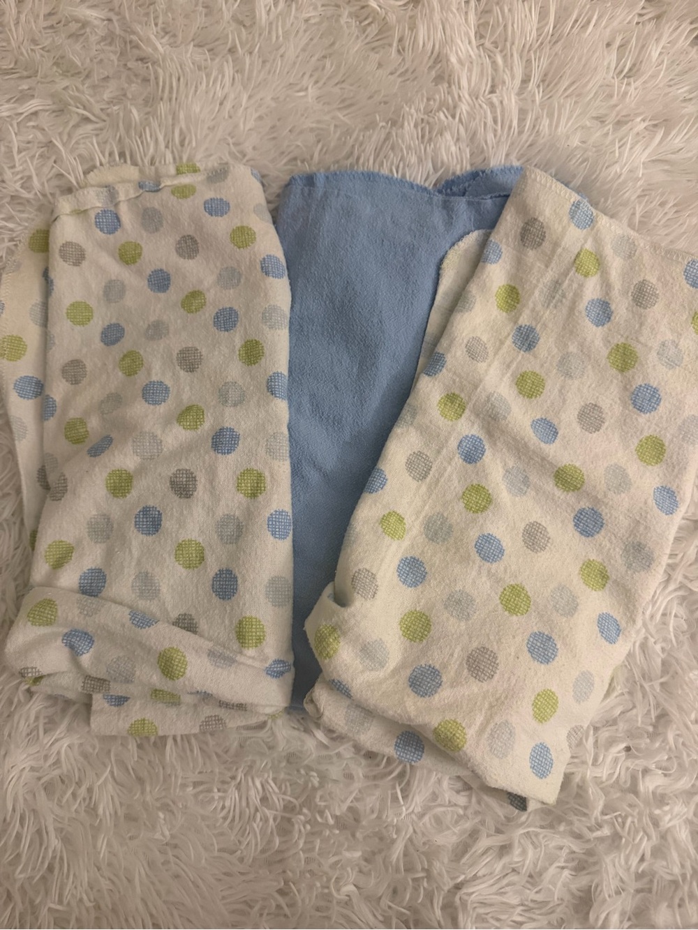 Luvable Friends Baby Blankets 3-Pack 30x30 Cotton Blue Green Polka Dot